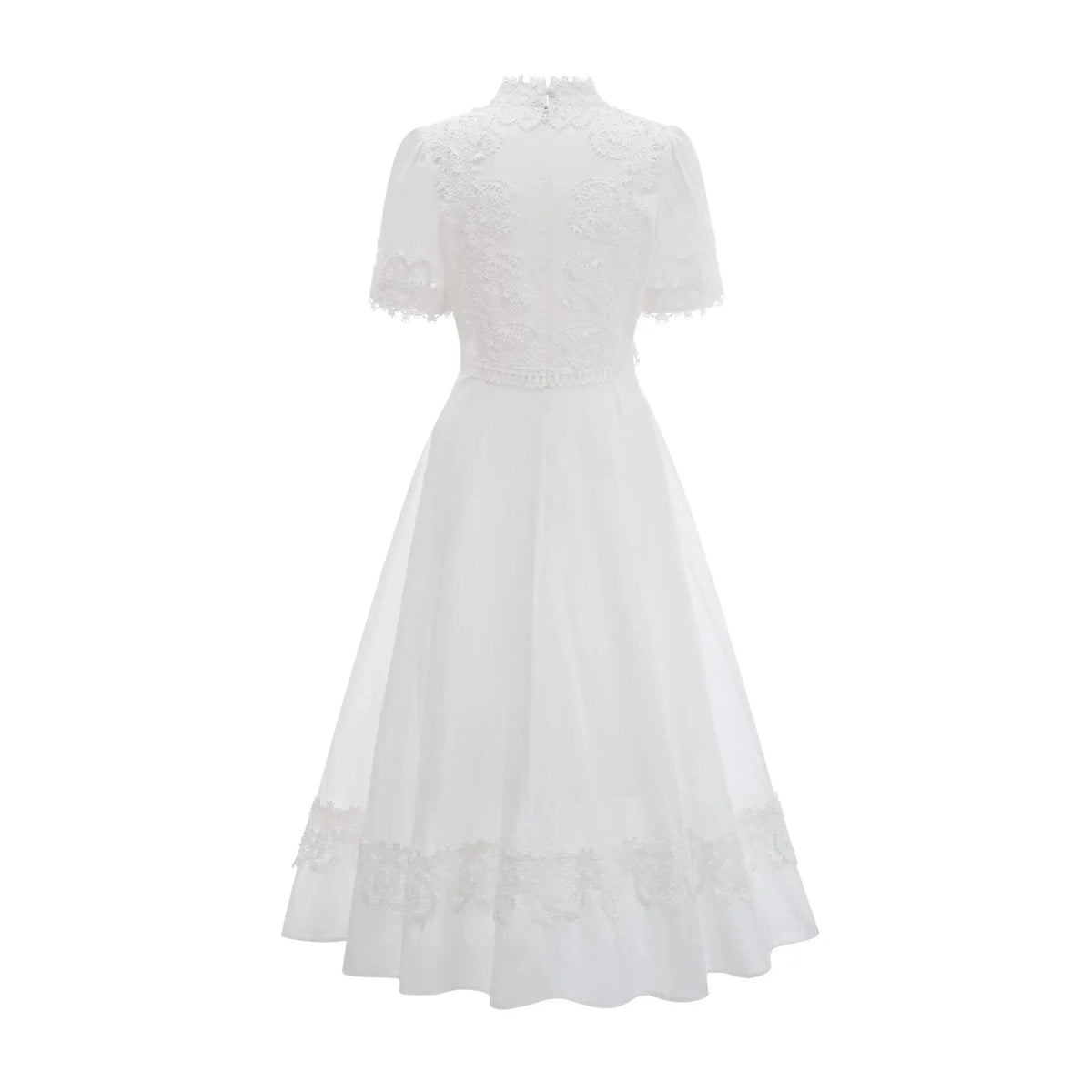White Lace - Detailed Midi Dress with Tie Neck Patricia white floral-lace midi dress Evening Dress by YiHuiw