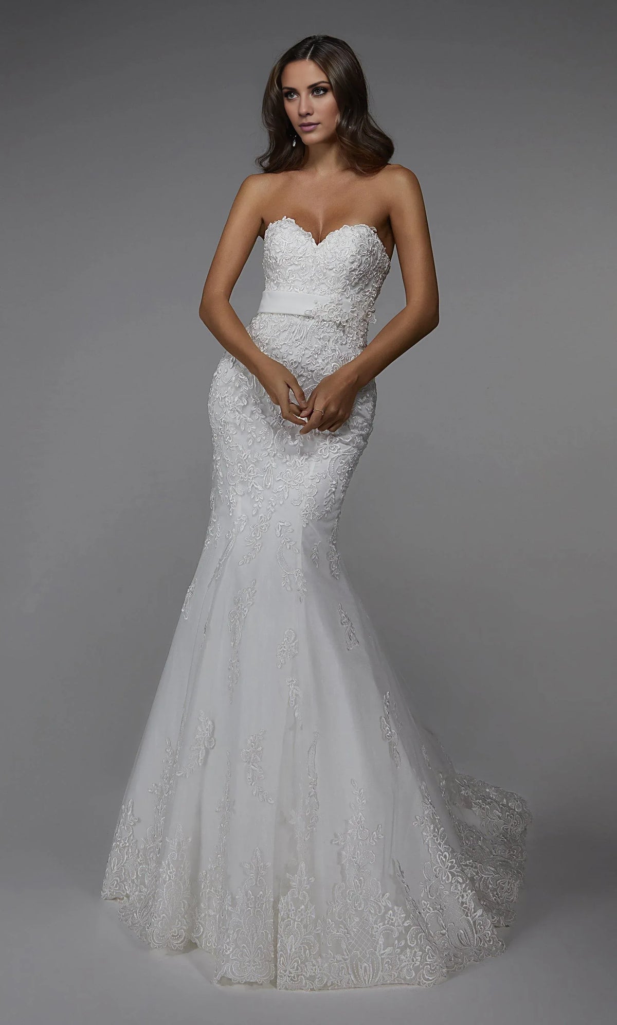White Mermaid Sweetheart Lace Train Wedding Dress - Yihuiw by Yihuiw