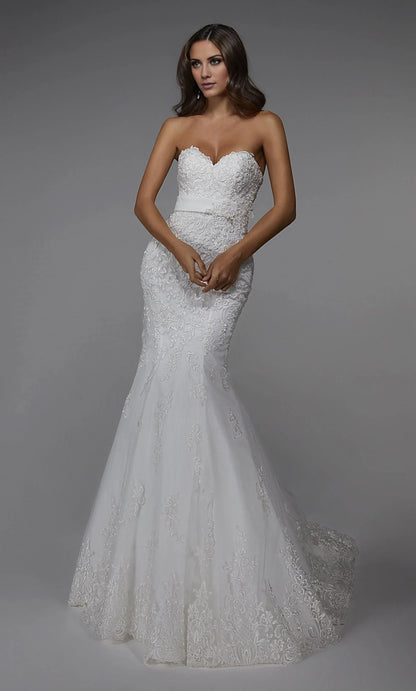 White Mermaid Sweetheart Lace Train Wedding Dress - Yihuiw by Yihuiw