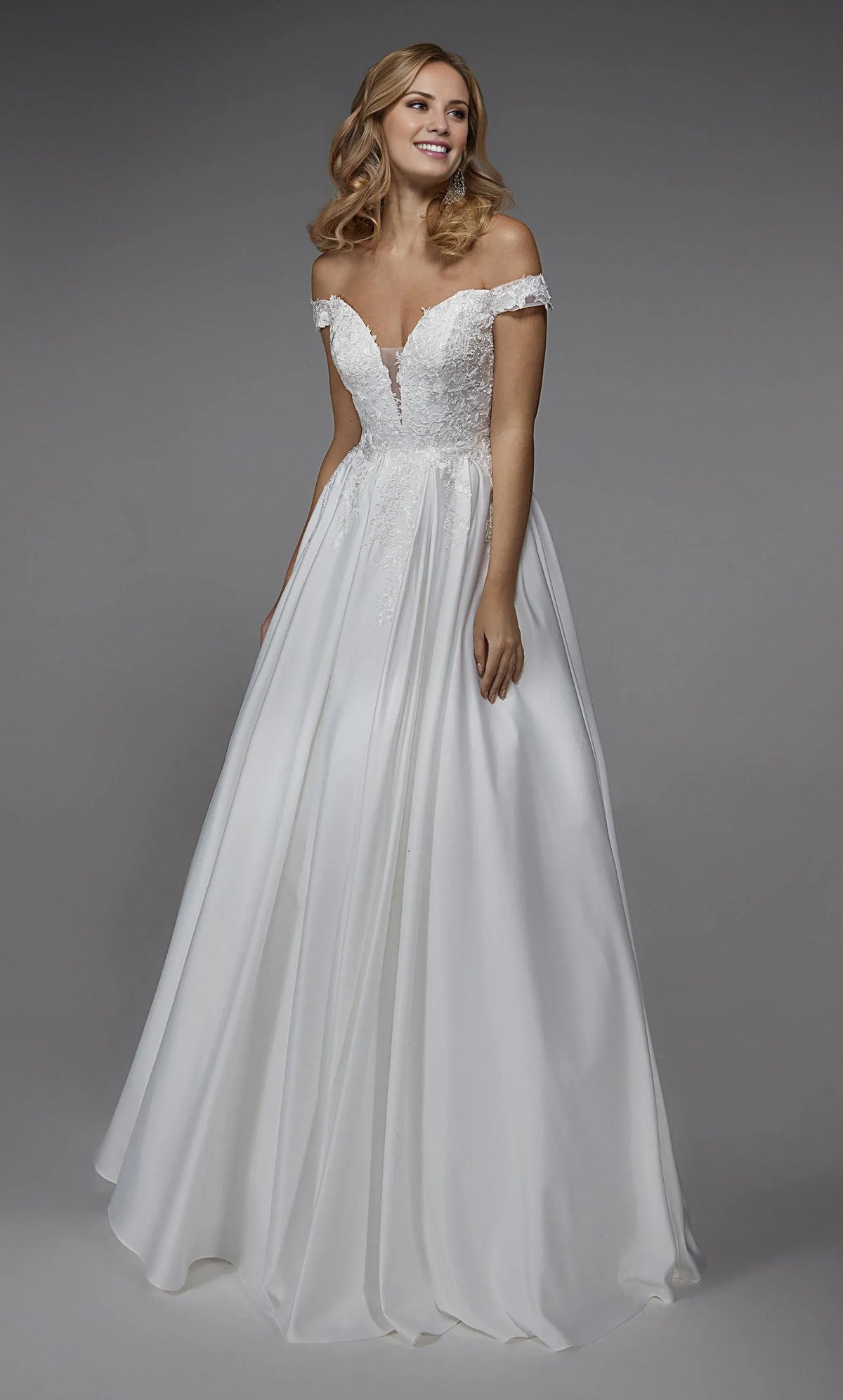 White A-Line V-Neck Satin Wedding Dress - Yihuiw by Yihuiw