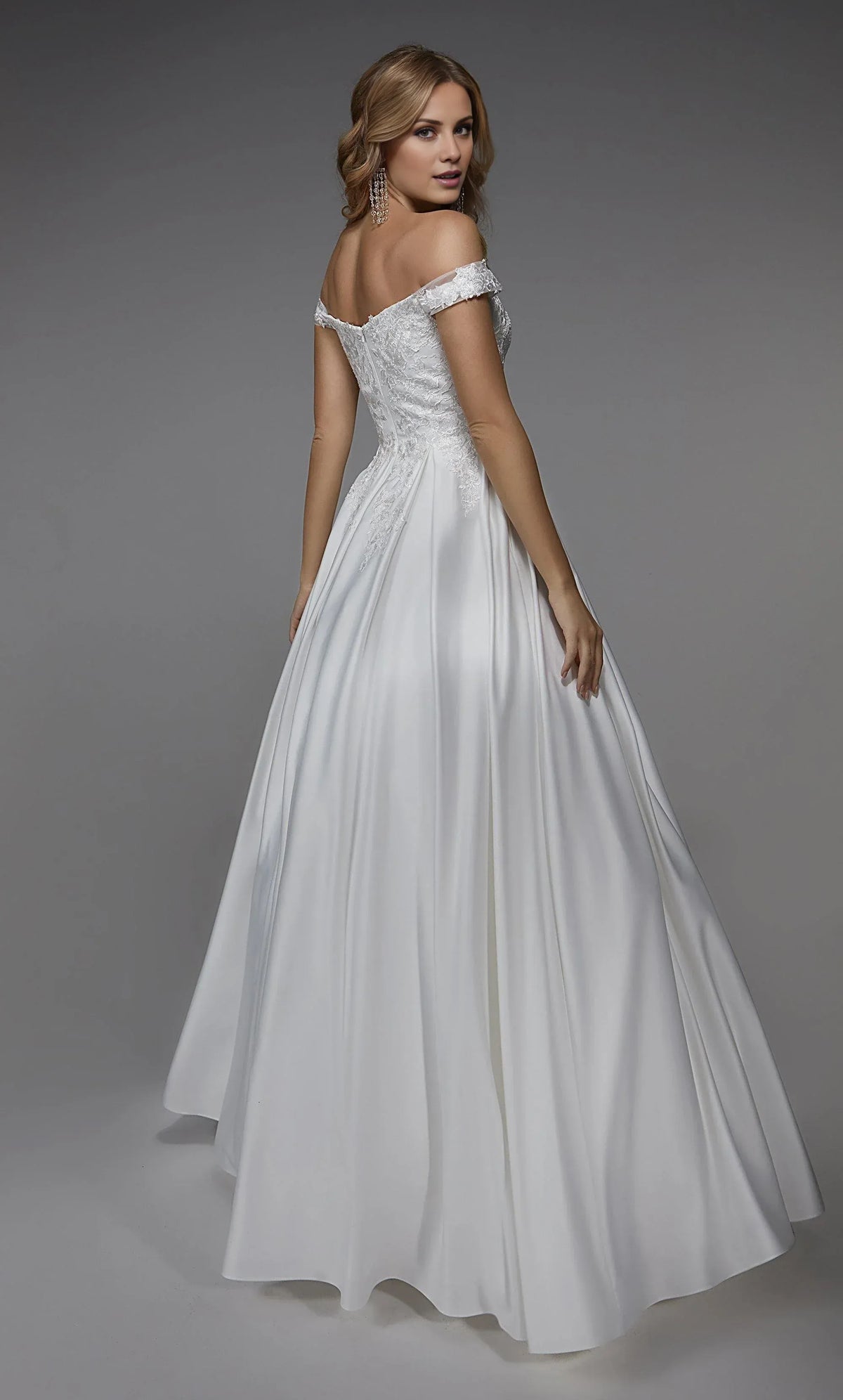 White A-Line V-Neck Satin Wedding Dress - Yihuiw by Yihuiw