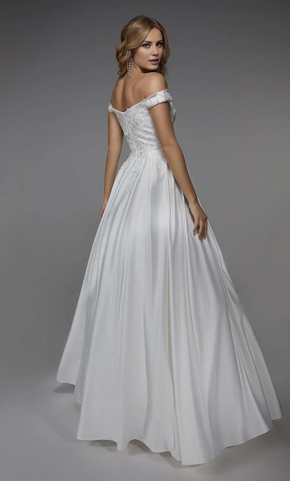 White A-Line V-Neck Satin Wedding Dress - Yihuiw by Yihuiw