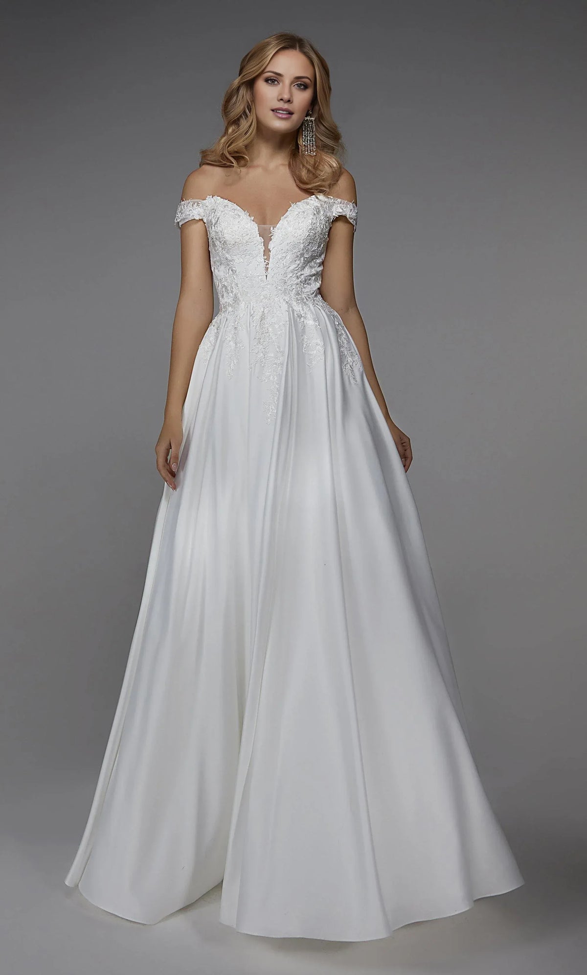 White A-Line V-Neck Satin Wedding Dress - Yihuiw by Yihuiw