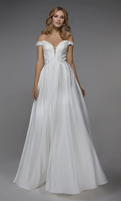 White A-Line V-Neck Satin Wedding Dress - Yihuiw by Yihuiw