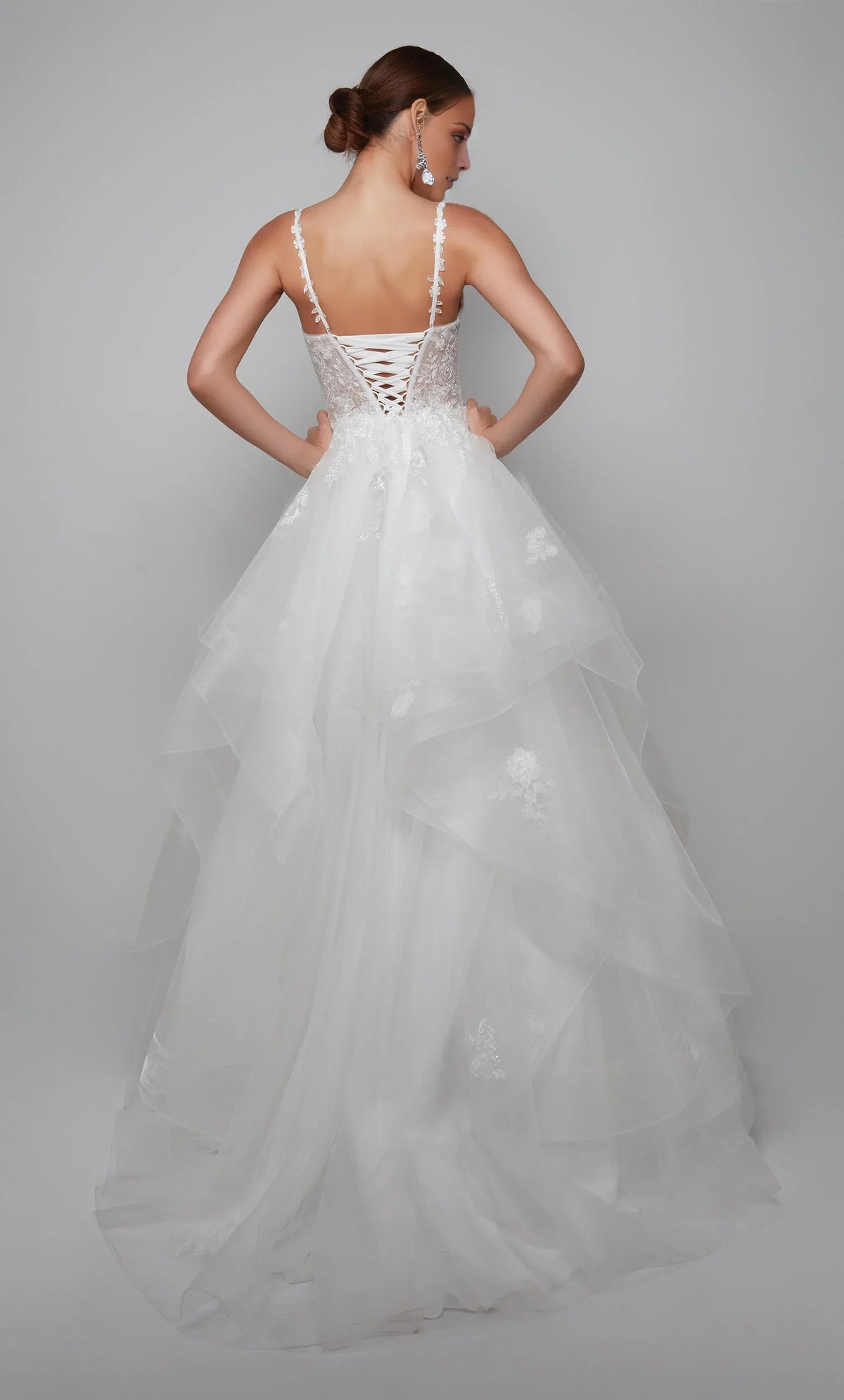 White A-Line V-Neck Tulle Lace-Up Back Ruffled Wedding Dress - Yihuiw by Yihuiw