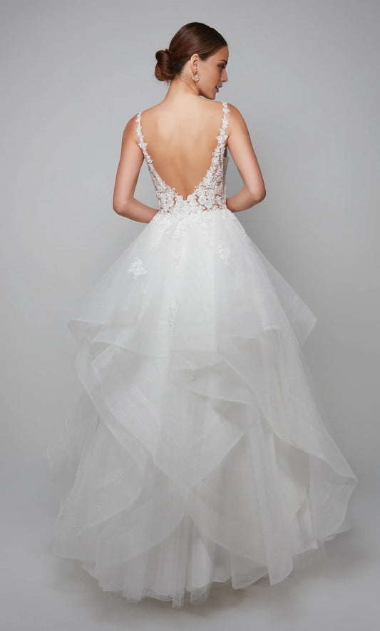 White A-Line V-Neck Tulle Ruffled Wedding Dress - Yihuiw by Yihuiw