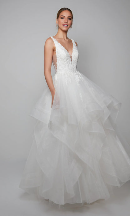 White A-Line V-Neck Tulle Ruffled Wedding Dress - Yihuiw by Yihuiw
