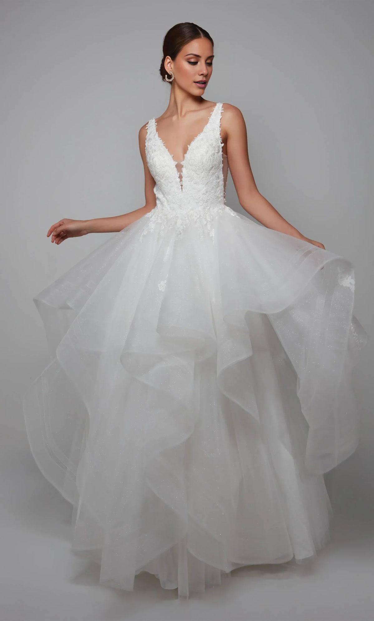 White A-Line V-Neck Tulle Ruffled Wedding Dress - Yihuiw by Yihuiw