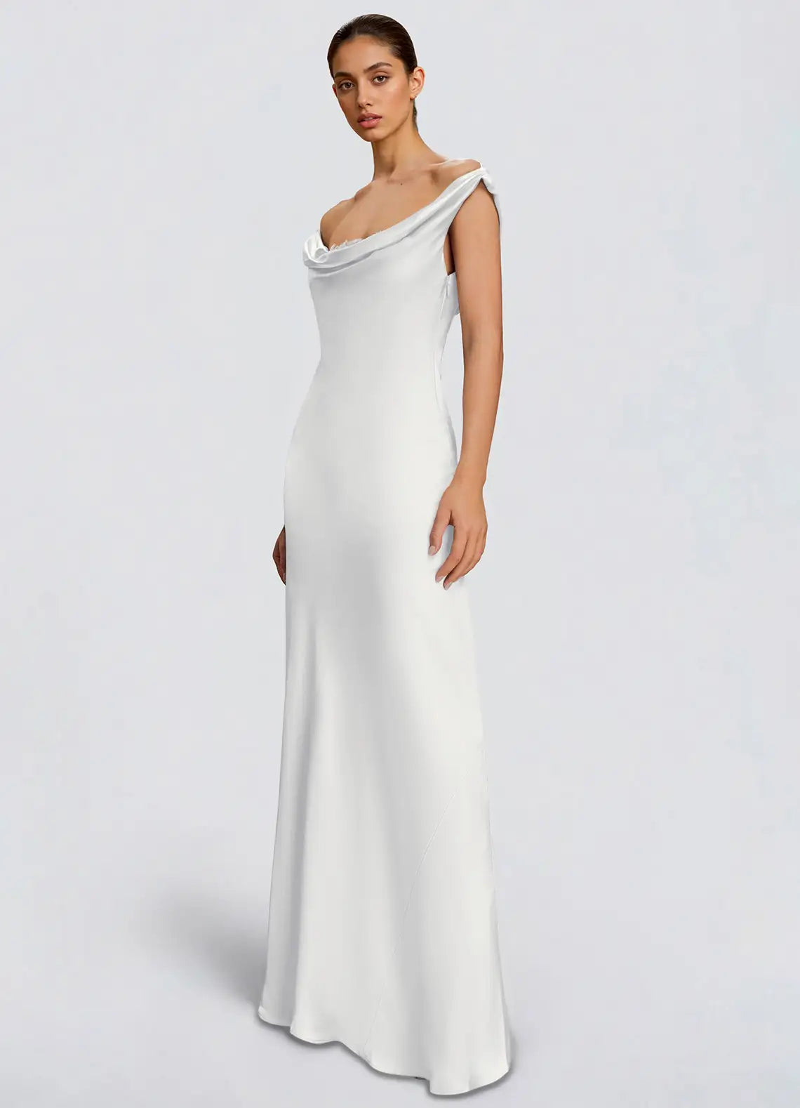 White Mermaid Off-Shoulder Satin Floor-Length Wedding Dress - Yihuiw by Yihuiw