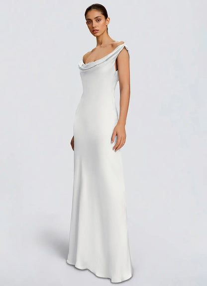 White Mermaid Off-Shoulder Satin Floor-Length Wedding Dress - Yihuiw by Yihuiw