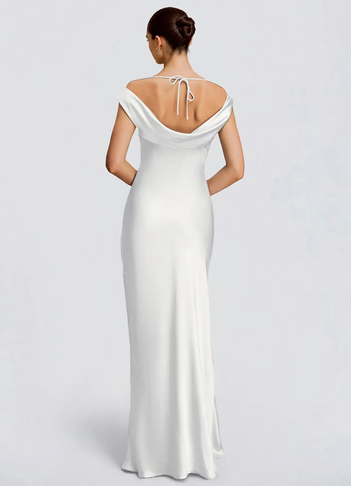 White Mermaid Off-Shoulder Satin Floor-Length Wedding Dress - Yihuiw by Yihuiw