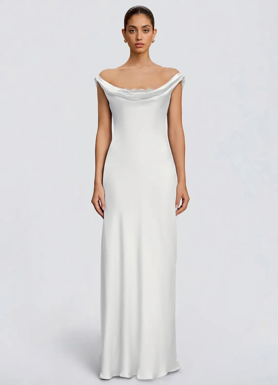 White Mermaid Off-Shoulder Satin Floor-Length Wedding Dress - Yihuiw by Yihuiw