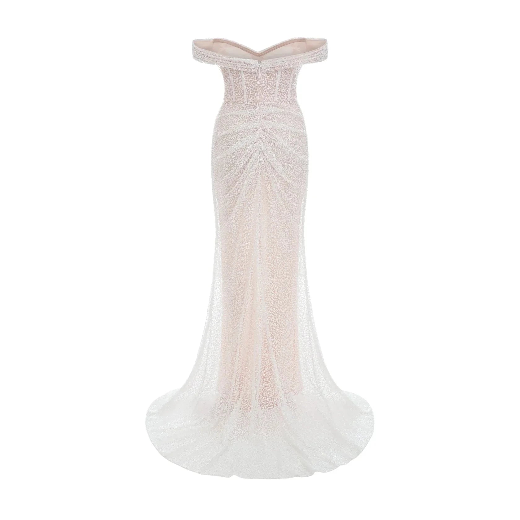 White Off - Shoulder Lace Mermaid Maxi Dress white embellished off-shoulder maxi dress Evening Dress by YiHuiw