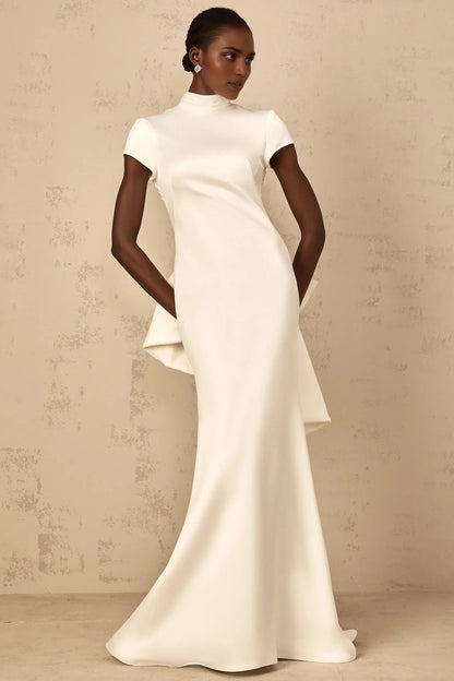 White Open - Back Bow - Detail Maxi Dress Camille White Statement Bow Mermaid Maxi Dress Evening Dress by YiHuiw