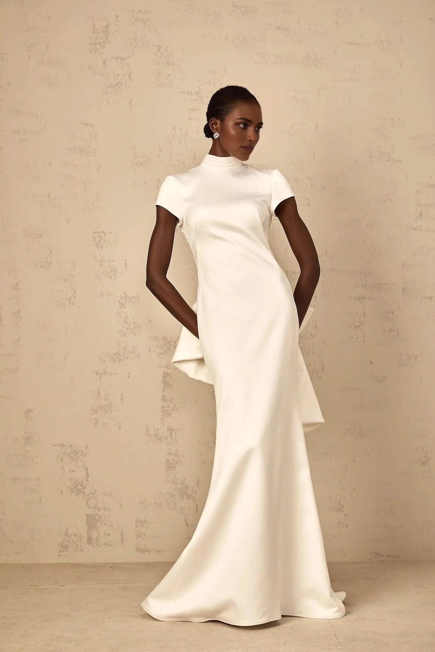 White Open - Back Bow - Detail Maxi Dress Camille White Statement Bow Mermaid Maxi Dress Evening Dress by YiHuiw