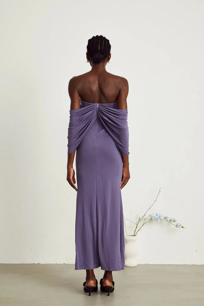 White Ruffled Lace Sleeveless Maxi Dress purple ruched midi dress Evening Dress by YiHuiw