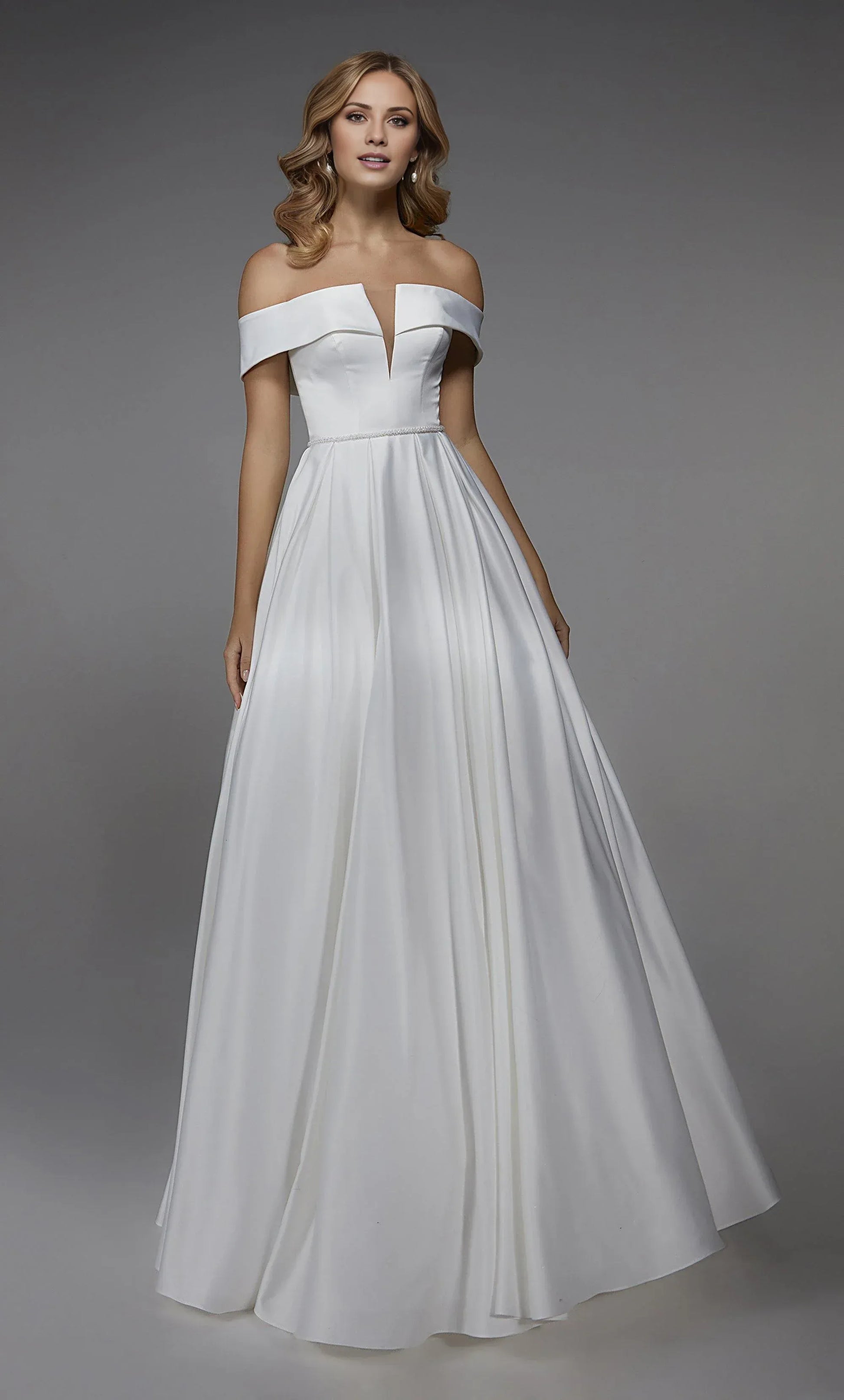 White A-Line V-Neck Satin Wedding Dress - Yihuiw by Yihuiw