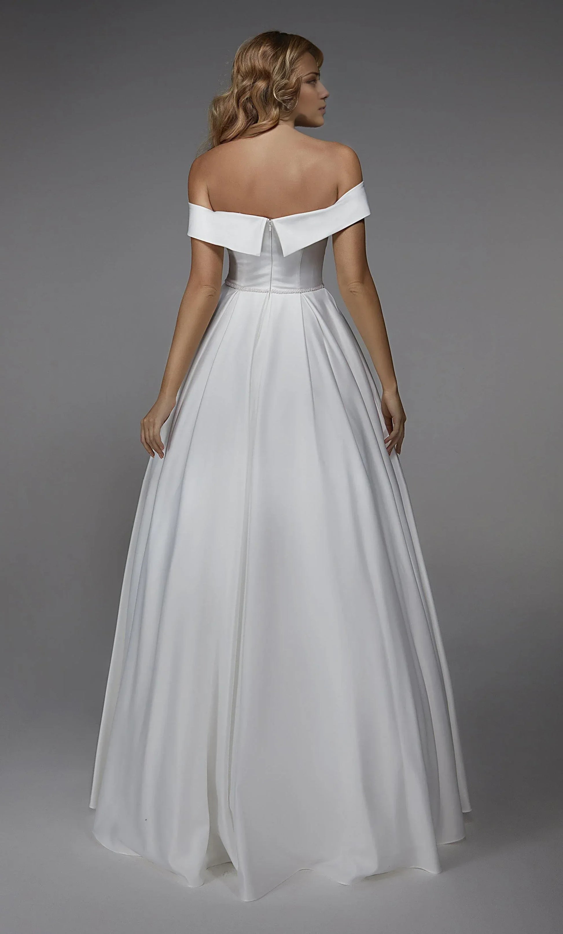 White A-Line V-Neck Satin Wedding Dress - Yihuiw by Yihuiw
