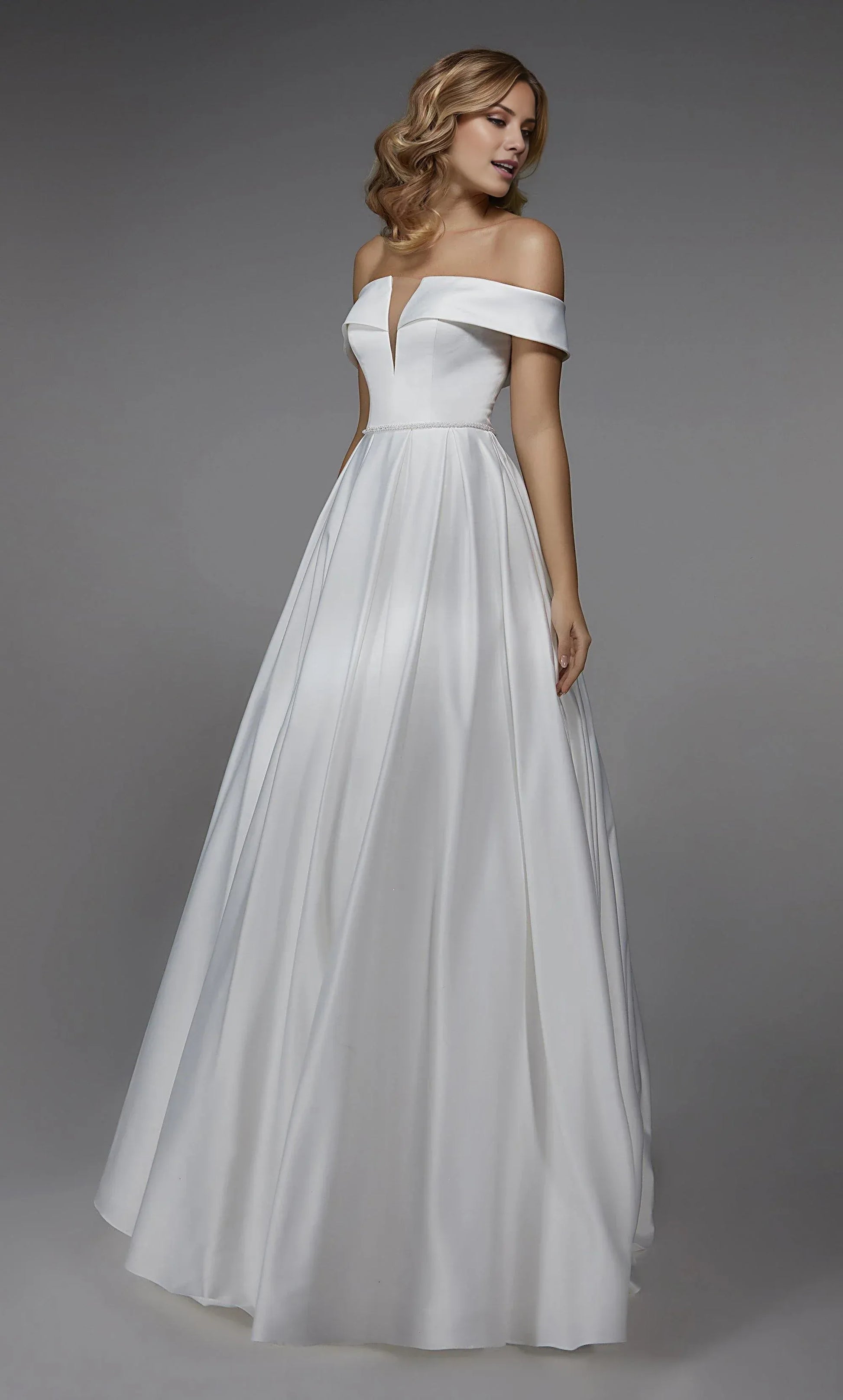 White A-Line V-Neck Satin Wedding Dress - Yihuiw by Yihuiw