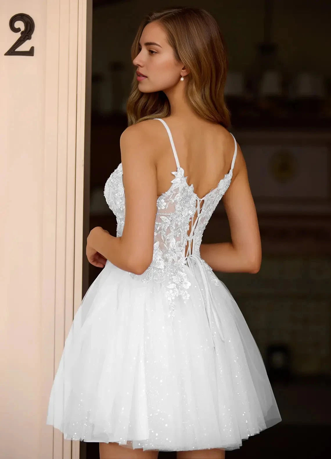 White Sequin Floral Appliqué Tulle Mini Dress Incanto White Mini Dress Homecoming Dresses by YiHuiw