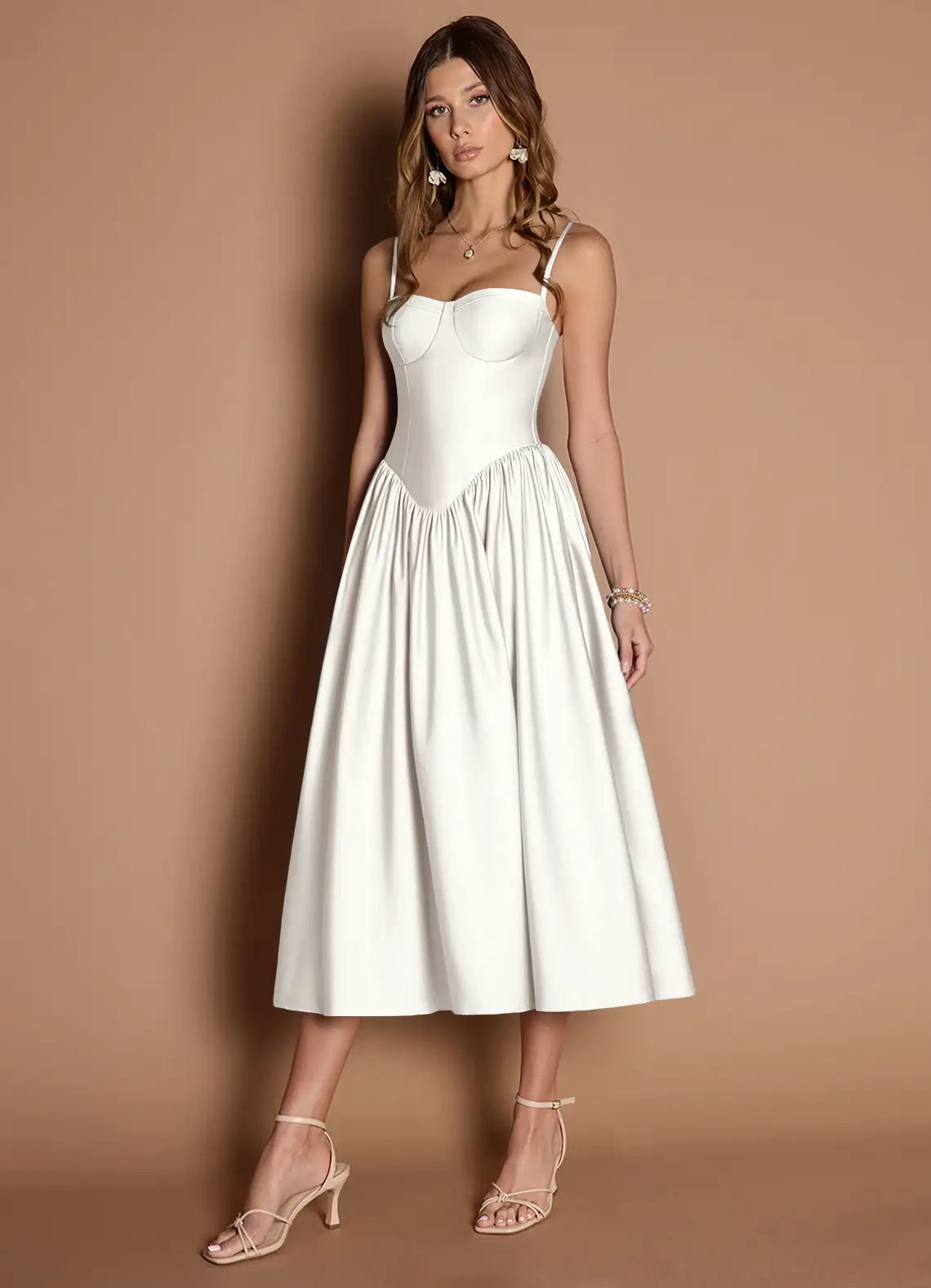 White Sweetheart Satin Lace-Up Back Midi Wedding Dress - Yihuiw by Yihuiw