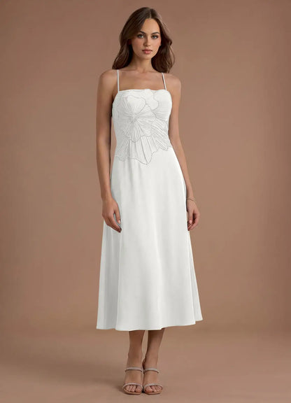 White Beaded Midi Wedding Dress - Yihuiw by Yihuiw