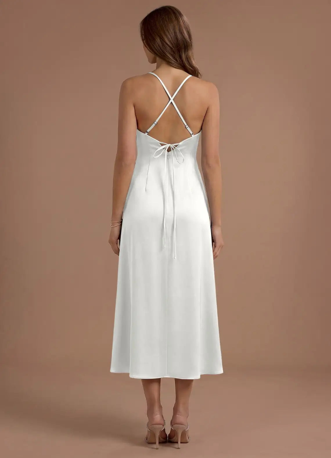 White Beaded Midi Wedding Dress - Yihuiw by Yihuiw
