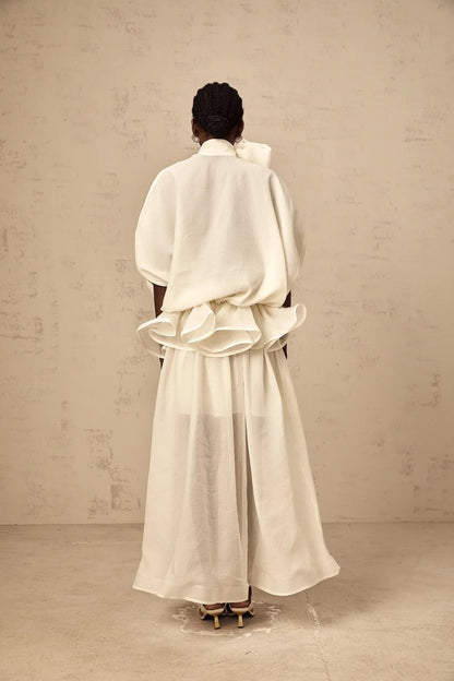White Tie Neck Ruffled Sheer Maxi Dress white tie-neck ruffled maxi dress Evening Dress by YiHuiw