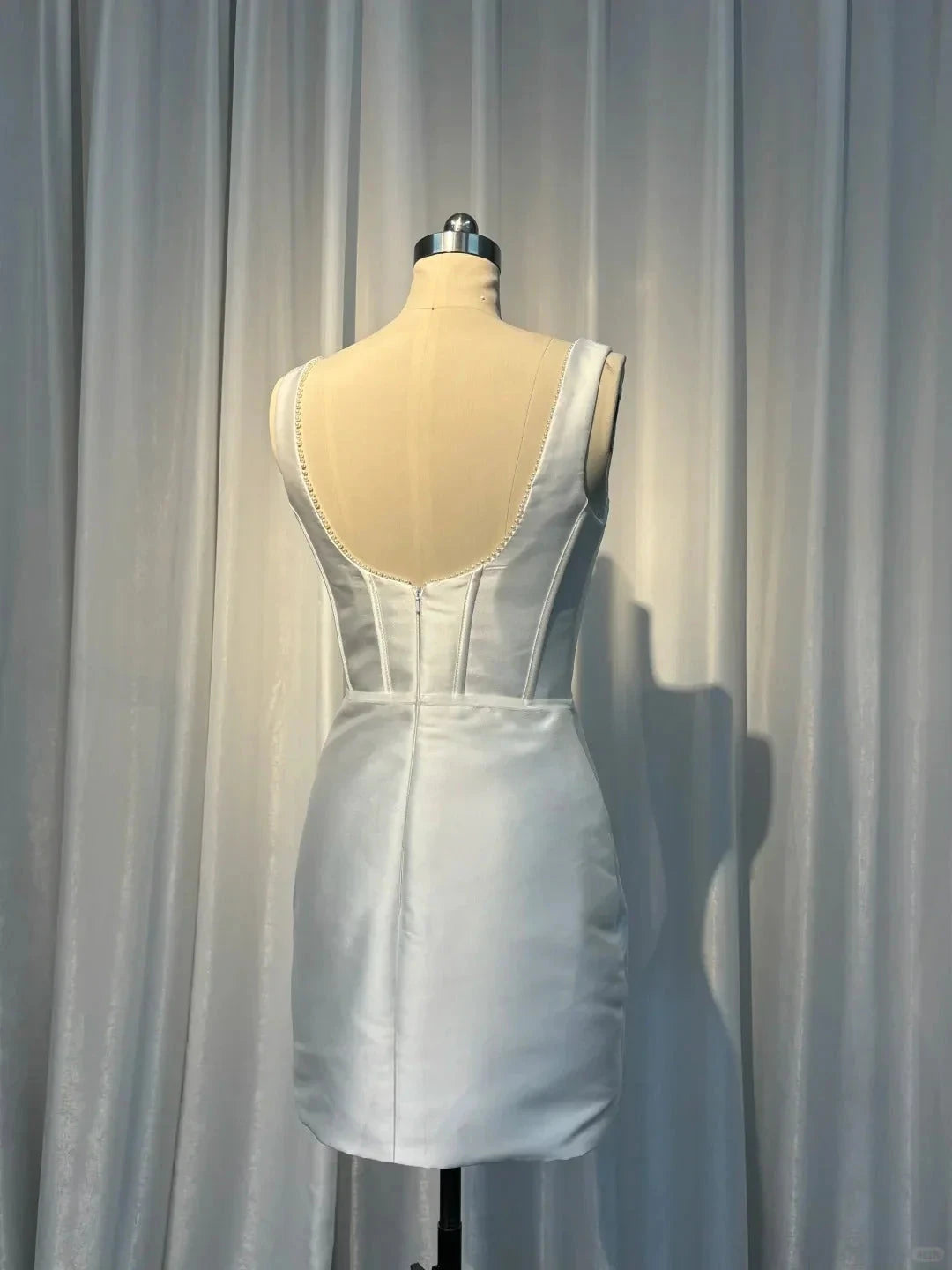 White Classic short satin backless homecoming dress prom dress back to school outfits simple gentle atmospheric and unique desi Bring summer colors to enhance whiteness by YiHuiw