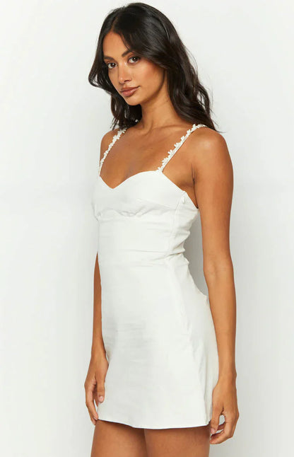 Minivestido de fiesta estilo corsé con tirantes adornados