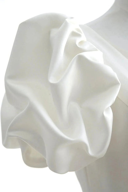 White V-Neck Satin Long Prom Dress A-Line Short Sleeve Formal Dress simple gentle atmospheric and unique desi Bring summer colors to enhance whitenes by YiHuiw