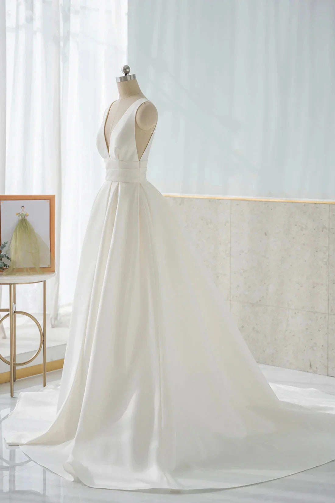 White V-Neck Satin Long Prom Dress Simple A-Line Formal Dress simple gentle atmospheric and unique desi Bring summer colors to enhance white by YiHuiw