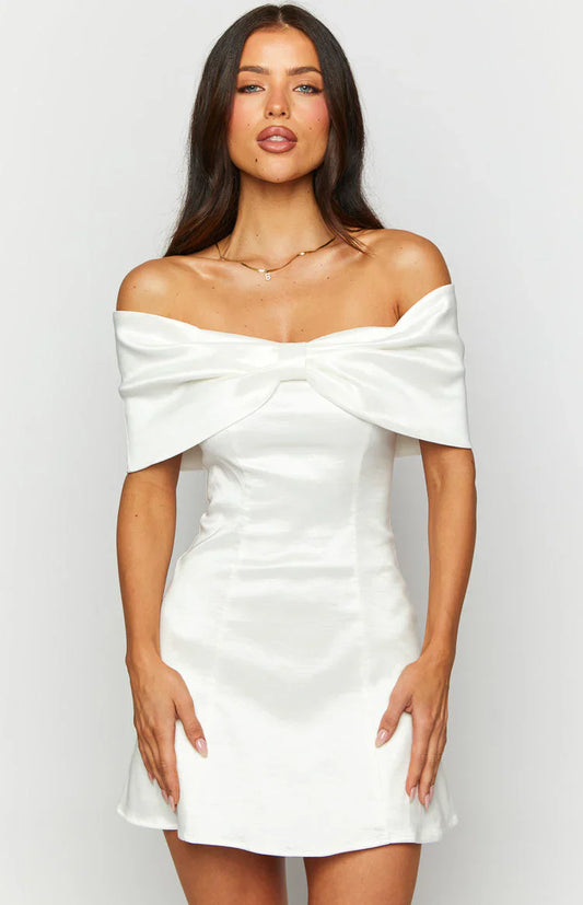 A-Line Off-Shoulder Closed-Back Mini Homecoming Dress