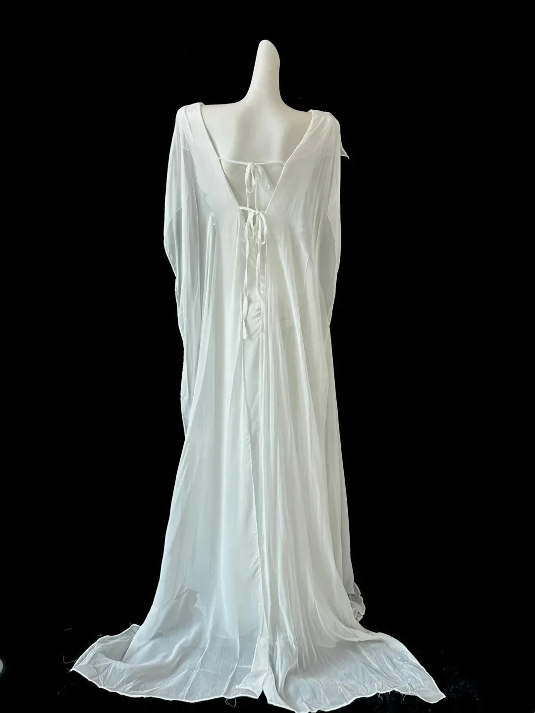 White flowing chiffon long dress, folded and layered with drooping sleeves, wedding/dinner divine by YiHuiw