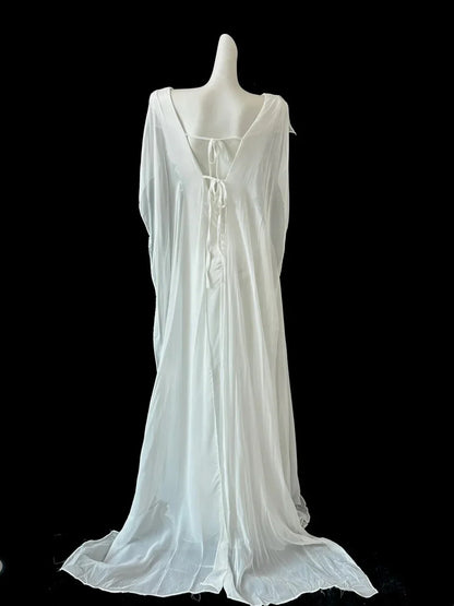White flowing chiffon long dress, folded and layered with drooping sleeves, wedding/dinner divine by YiHuiw