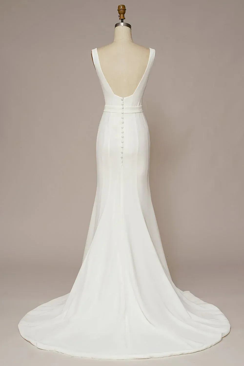 Mermaid Square Neck Crepe Button Back Train Wedding Dress - Yihuiw by Yihuiw