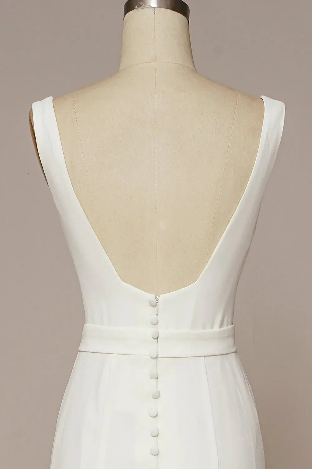 Mermaid Square Neck Crepe Button Back Train Wedding Dress - Yihuiw by Yihuiw