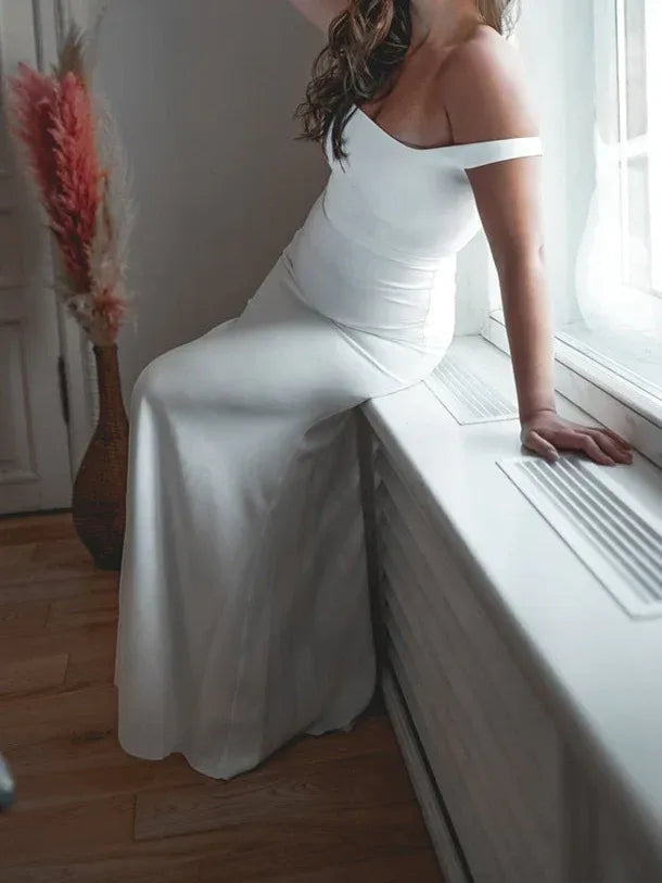 Mermaid Off-Shoulder Satin Wedding Dress - Yihuiw by Yihuiw
