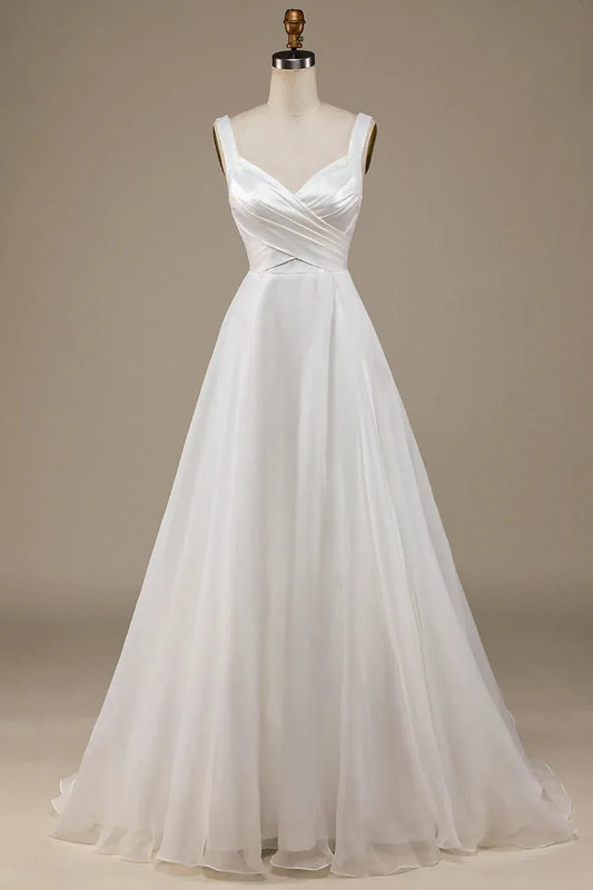 A-Line Satin Wrap Wedding Dress - Yihuiw by Yihuiw