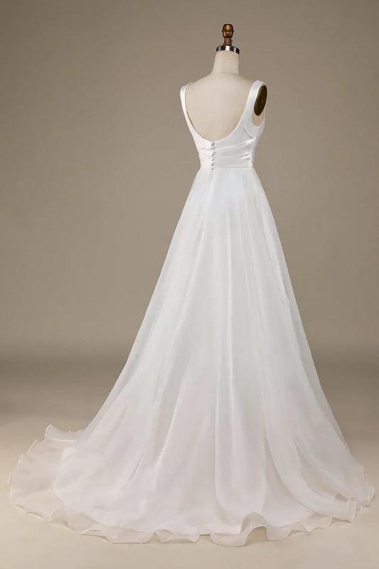 A-Line Satin Wrap Wedding Dress - Yihuiw by Yihuiw
