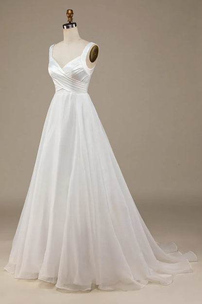 A-Line Satin Wrap Wedding Dress - Yihuiw by Yihuiw