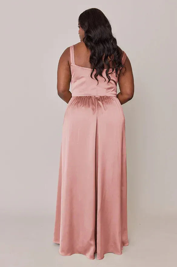 A-Line Square Neck Satin High Slit Wedding Dress - Yihuiw by Yihuiw