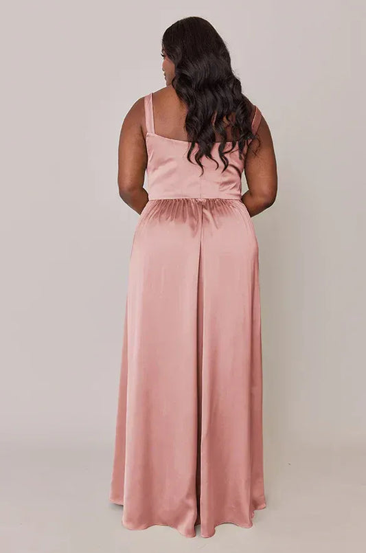 A-Line Square Neck Satin High Slit Wedding Dress - Yihuiw by Yihuiw