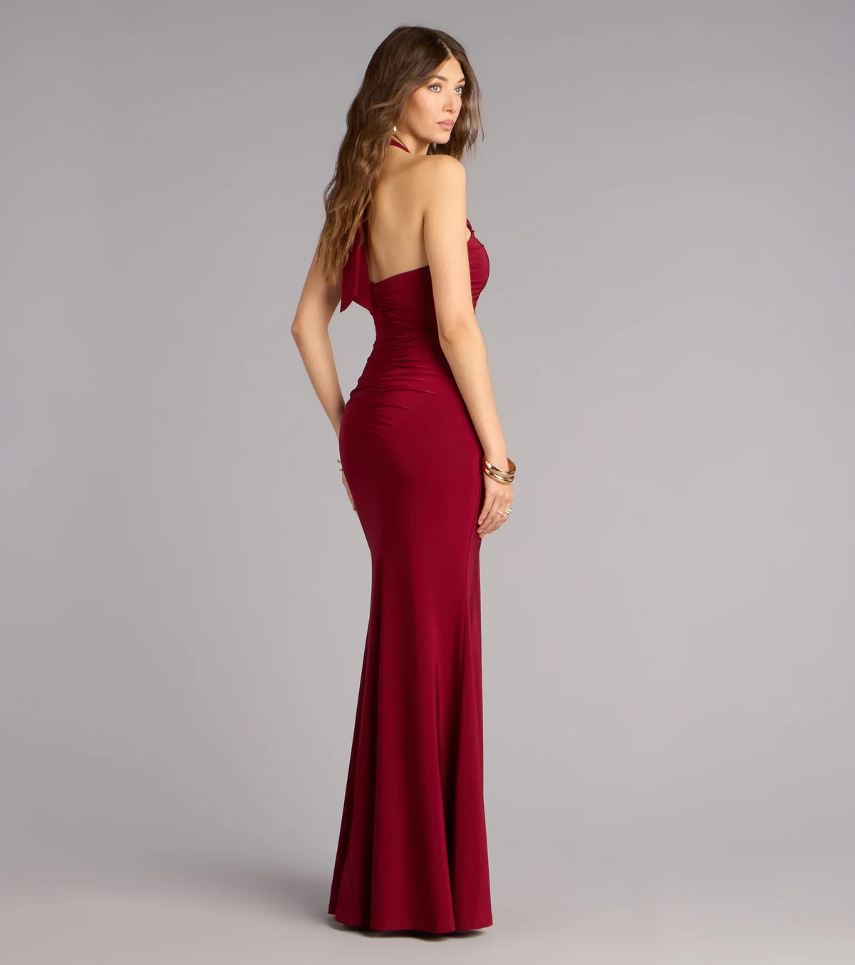 Wine Mermaid Halter High Slit Floor-Length Wedding Dress - Yihuiw by Yihuiw