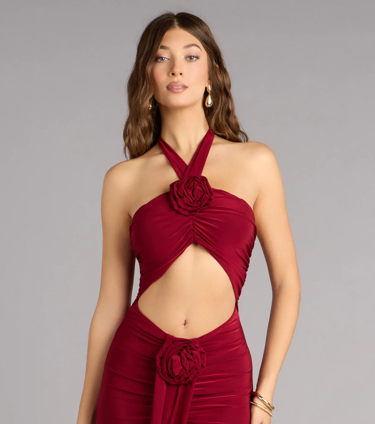 Wine Mermaid Halter High Slit Floor-Length Wedding Dress - Yihuiw by Yihuiw