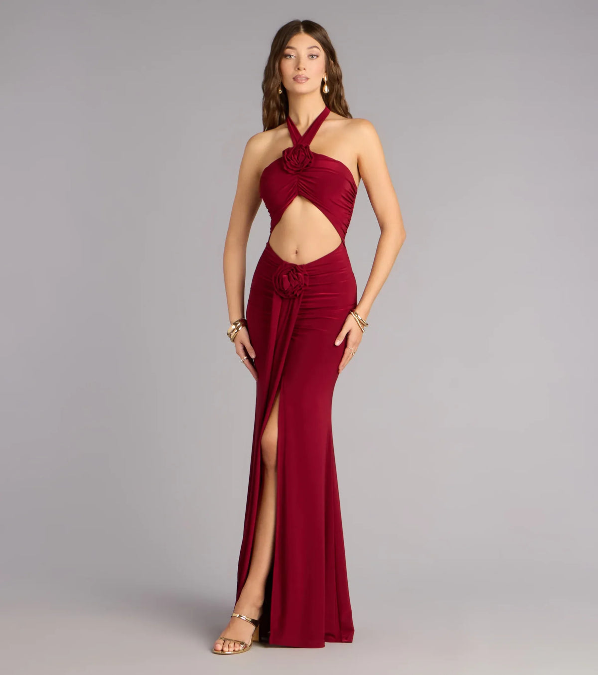Wine Mermaid Halter High Slit Floor-Length Wedding Dress - Yihuiw by Yihuiw