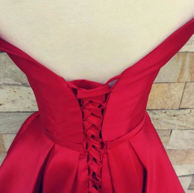 Wine red satin dress with a one shoulder design and a waist cinching hem suitable for dinner parties by YiHuiw