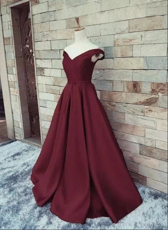 Wine red satin dress with a one shoulder design and a waist cinching hem suitable for dinner parties by YiHuiw