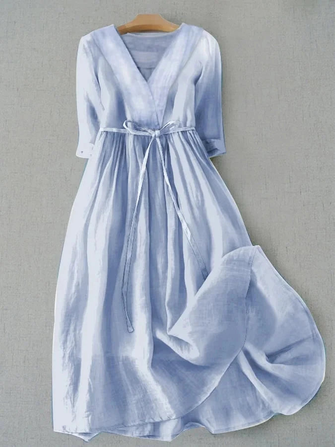 Women's Casual Loose Cotton And Linen Dress simple gentle atmospheric and unique desi Bring summer colors to enhance whiteness by YiHuiw