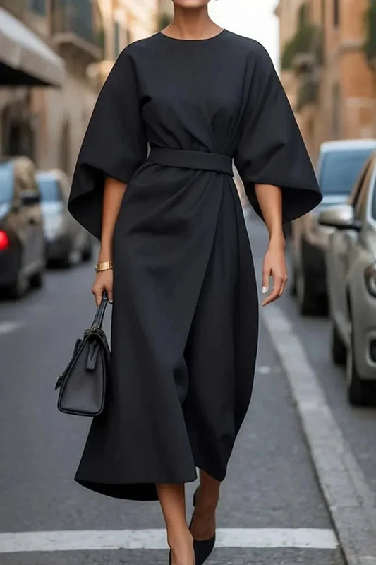 Women's Elegant Solid Color Waist Dress simple gentle atmospheric and unique desi Bring summer colors to enhance whiteness by YiHuiw